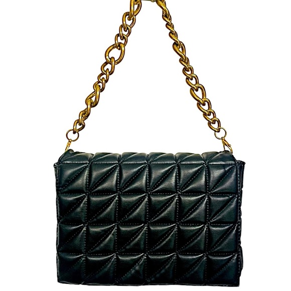 ZARA Black Quilt Gold Chain Handle Bag - Picture 7 of 7